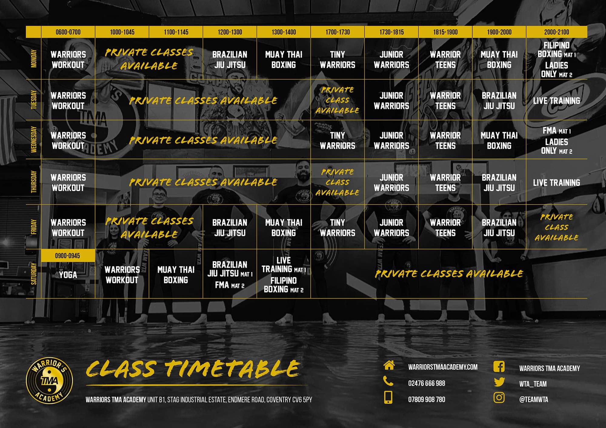 Warriors TMA Academy Time Table