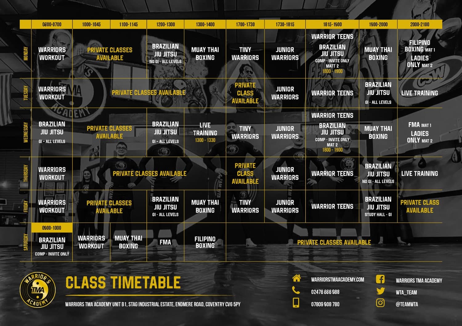 Warriors TMA Academy Time Table